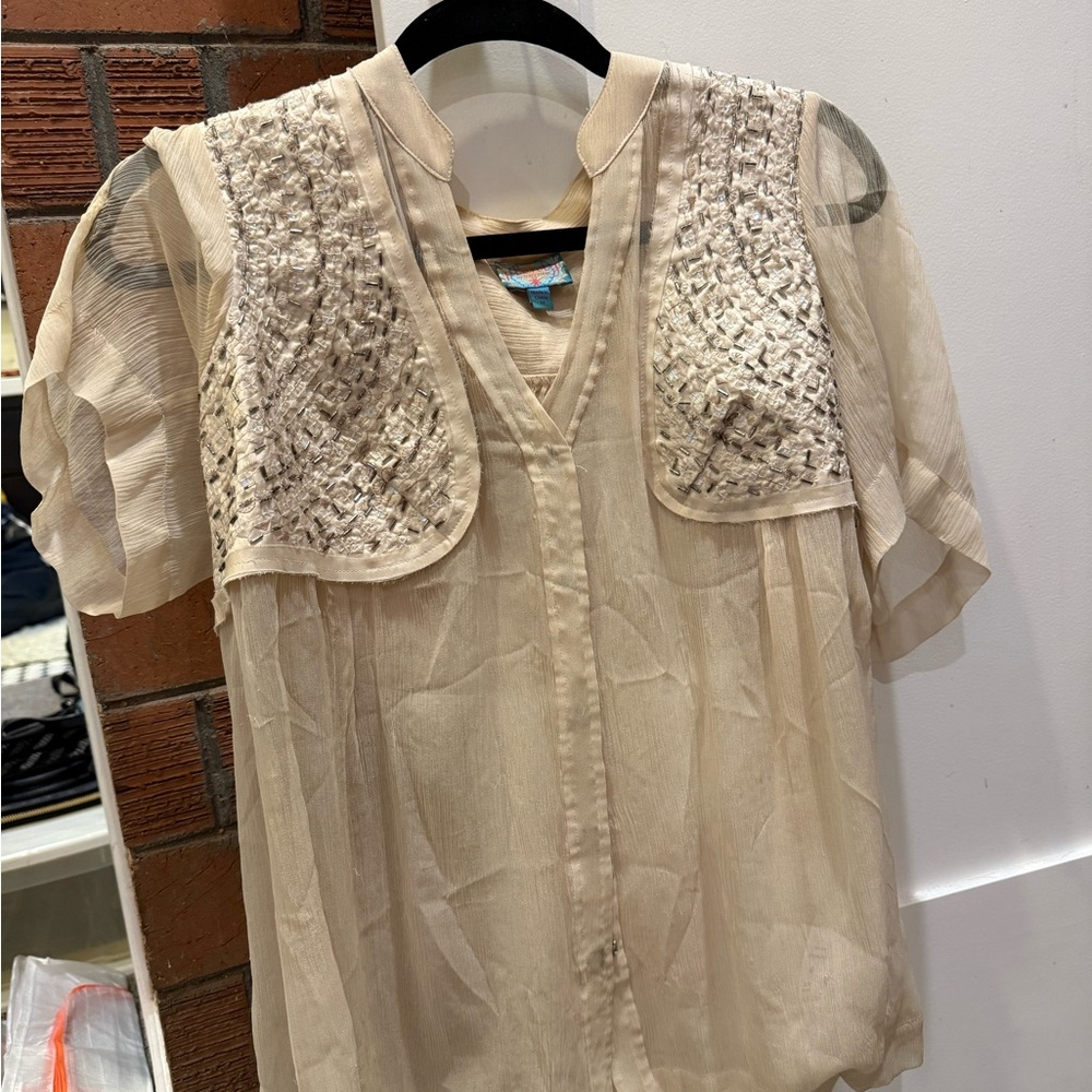 Plenty by Tracy Reese Sheer Cream Blouse